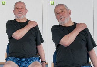 A man doing a neck stretch.